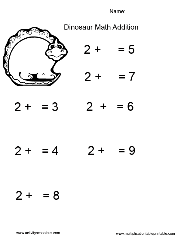 First grade math worksheet for children who love adding and dinosaurs.